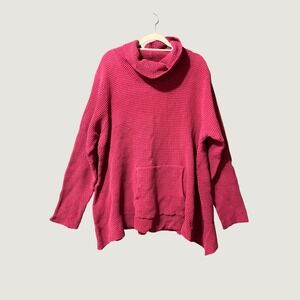 Signals Sweater Womens 3X Cowl Neck Pink Waffle Knit Pouch Pocket Cotton Boho